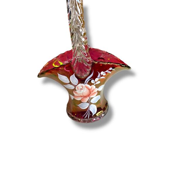 Vintage Westmoreland Glass Basket Art Glass Ruby 1977 6.5" - Picture 5 of 9